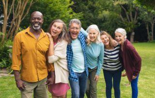 Group of senior friends outside enjoying senior care sterling heights